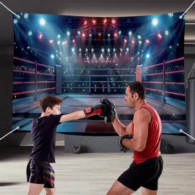 Alt view image 3 of 6 - Boxing Ring Spotlight Photography Backdrop Banner - Dramatic Fight Night Scene Background for Studio, Party & Video Shoot 72x43 Inch
