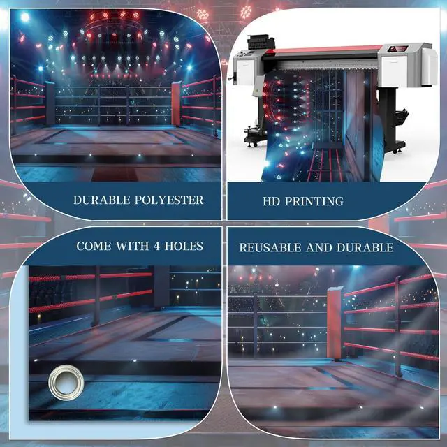 Alt view image 5 of 6 - Boxing Ring Spotlight Photography Backdrop Banner - Dramatic Fight Night Scene Background for Studio, Party & Video Shoot 72x43 Inch