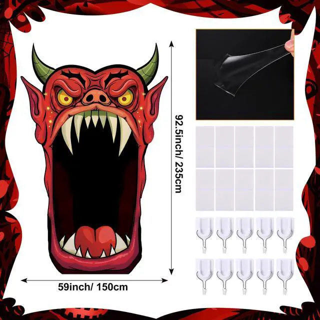 Alt view image 5 of 7 - Halloween Door Cover Decoration Creepy Door Backdrop for Halloween Garage Window Wall Porch Haunted House Terror Trunk or Treat Car Decoration Scary Evil Photo Booth Props(Bull Monster)