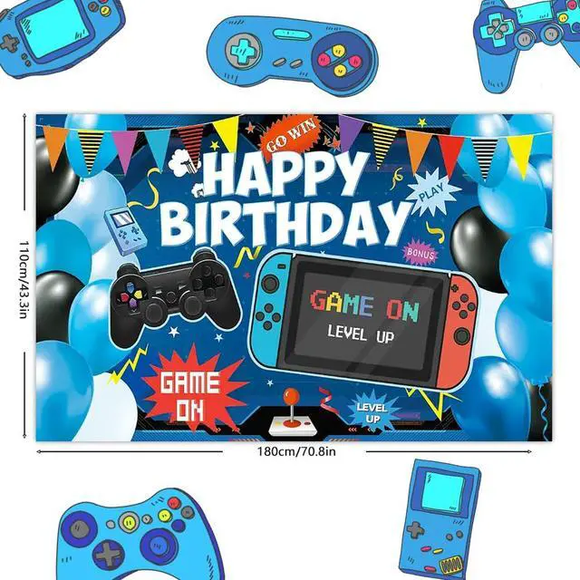 Alt view image 2 of 7 - Video Game Birthday Backdrop, Happy Birthday Gaming Banner, Gaming Theme Party Background Photo Props, Video Game Birthday Party Decoration for Kids Boys Girls(6x3.6ft)