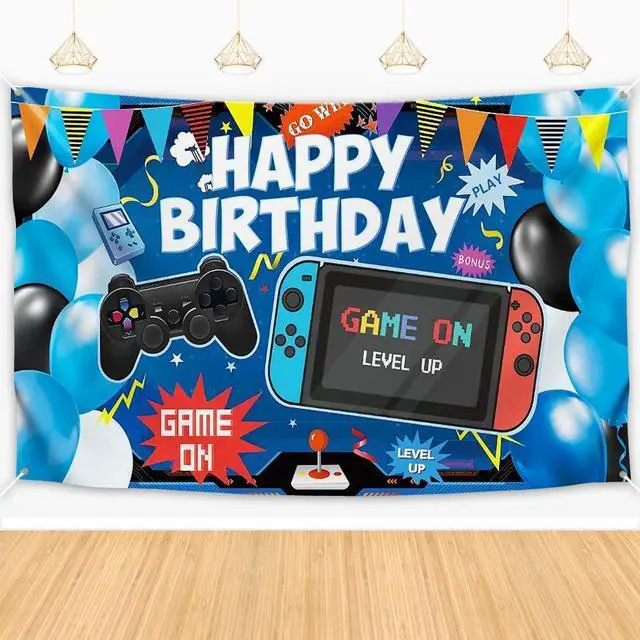 Main image of Video Game Birthday Backdrop, Happy Birthday Gaming Banner, Gaming Theme Party Background Photo Props, Video Game Birthday Party Decoration for Kids Boys Girls(6x3.6ft)
