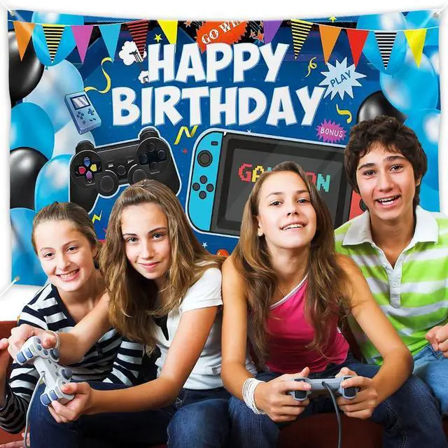 Alt view image 5 of 7 - Video Game Birthday Backdrop, Happy Birthday Gaming Banner, Gaming Theme Party Background Photo Props, Video Game Birthday Party Decoration for Kids Boys Girls(6x3.6ft)