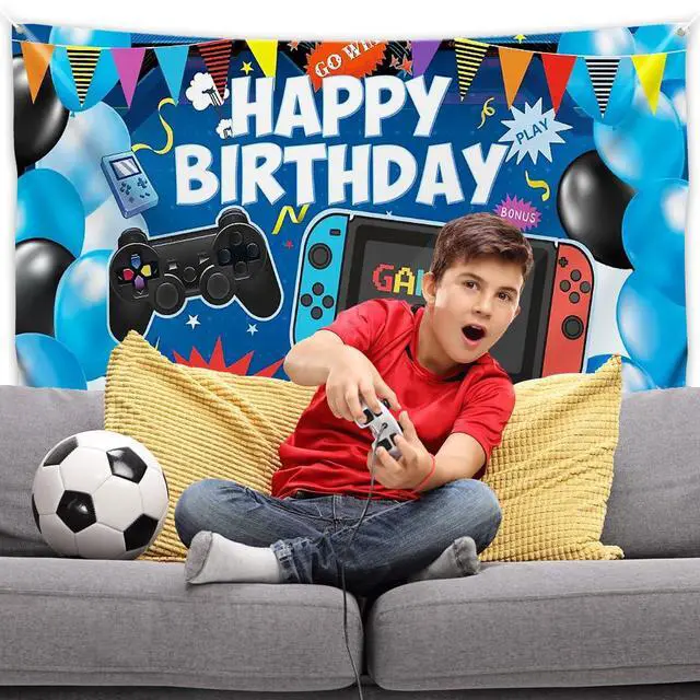 Alt view image 4 of 7 - Video Game Birthday Backdrop, Happy Birthday Gaming Banner, Gaming Theme Party Background Photo Props, Video Game Birthday Party Decoration for Kids Boys Girls(6x3.6ft)