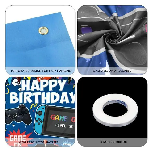 Alt view image 3 of 7 - Video Game Birthday Backdrop, Happy Birthday Gaming Banner, Gaming Theme Party Background Photo Props, Video Game Birthday Party Decoration for Kids Boys Girls(6x3.6ft)