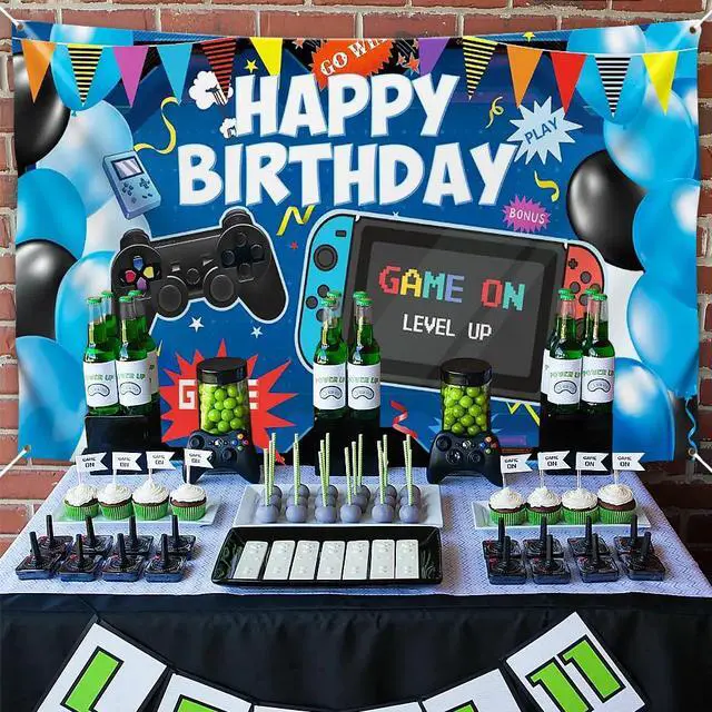 Alt view image 6 of 7 - Video Game Birthday Backdrop, Happy Birthday Gaming Banner, Gaming Theme Party Background Photo Props, Video Game Birthday Party Decoration for Kids Boys Girls(6x3.6ft)