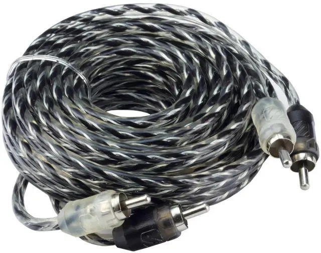 Main image of A25C4 25 Foot 2-Channel Oxygen Free Copper Twisted Car Stereo RCA Interconnect Audio Cables Black/Clear
