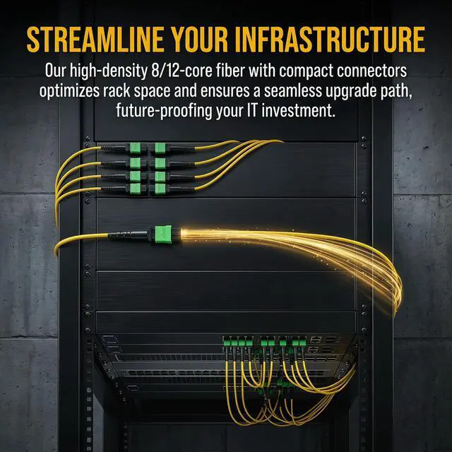 Alt view image 3 of 7 - 3M MPO Fiber Patch Wire Single Mode 9/125um 12-Core UPC Type B | 40G Optical Cable Female to Female Jumpers Cord Compatible MTP, Length Options: 1m-20m