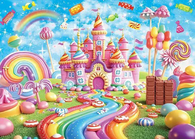 Alt view image 2 of 7 - Sweet Candyland Backdrop Rainbow Castle Lollipop Ice Cream Candy Photography Background Girl Princess Kids Birthday Banner Baby Shower Cake Table Decorations 7x5FT