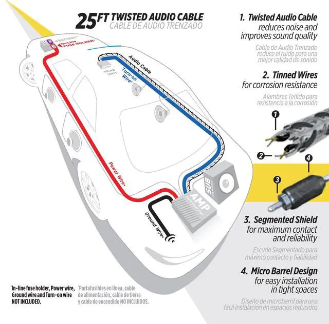 Alt view image 6 of 6 - A25C4 25 Foot 2-Channel Oxygen Free Copper Twisted Car Stereo RCA Interconnect Audio Cables Black/Clear