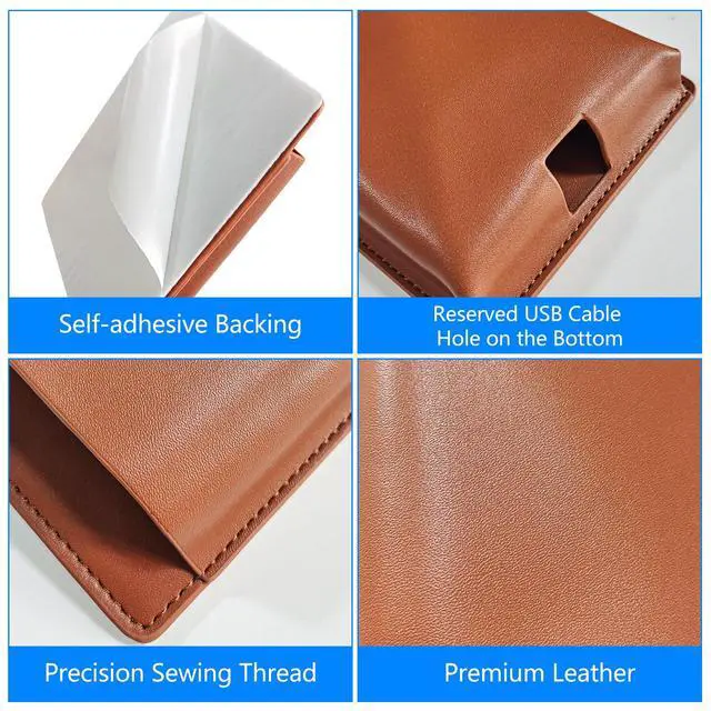 Alt view image 3 of 7 - 2 pcs Remote Control Holder, Wall Mounted Self-adhesive Leather Hanging Pouch Waterproof Wall Hanging Pouch for Cell Phone Remote Control Office Home School (Brown)