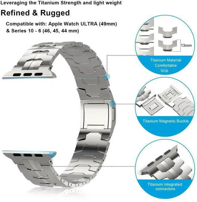 Alt view image 4 of 6 - Titanium Watch Band,Titanium Watch Strap with DLC Scratch Resistant,Fits Series 10 iWatch Wristband for 45 46 49mm of ULTRA 3 & Ultra 2/1,With Premium secure Titanium Watch clasp