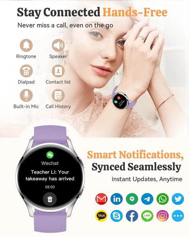 Alt view image 3 of 7 - Smart Watch Fitness Tracker for iPhone Android for Women Men, Activity Tracker with Calorie & Step Counter, 150+ Sports, Daily Workout & Sleep MonitorIP68 Waterproof Smartwatch (Purple)