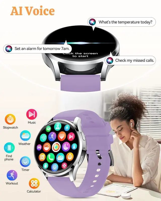 Alt view image 5 of 7 - Smart Watch Fitness Tracker for iPhone Android for Women Men, Activity Tracker with Calorie & Step Counter, 150+ Sports, Daily Workout & Sleep MonitorIP68 Waterproof Smartwatch (Purple)