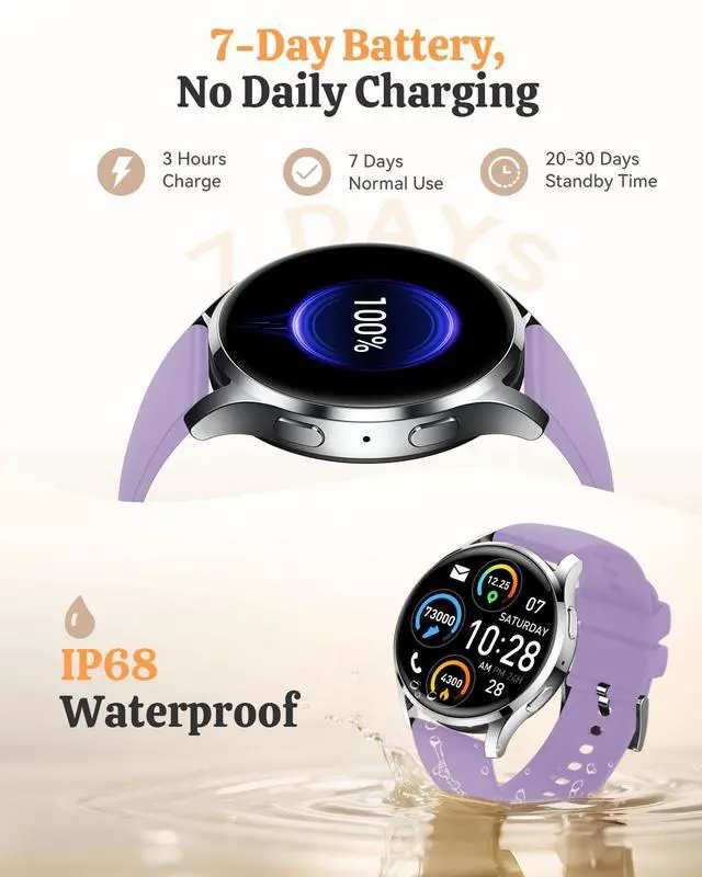 Alt view image 6 of 7 - Smart Watch Fitness Tracker for iPhone Android for Women Men, Activity Tracker with Calorie & Step Counter, 150+ Sports, Daily Workout & Sleep MonitorIP68 Waterproof Smartwatch (Purple)