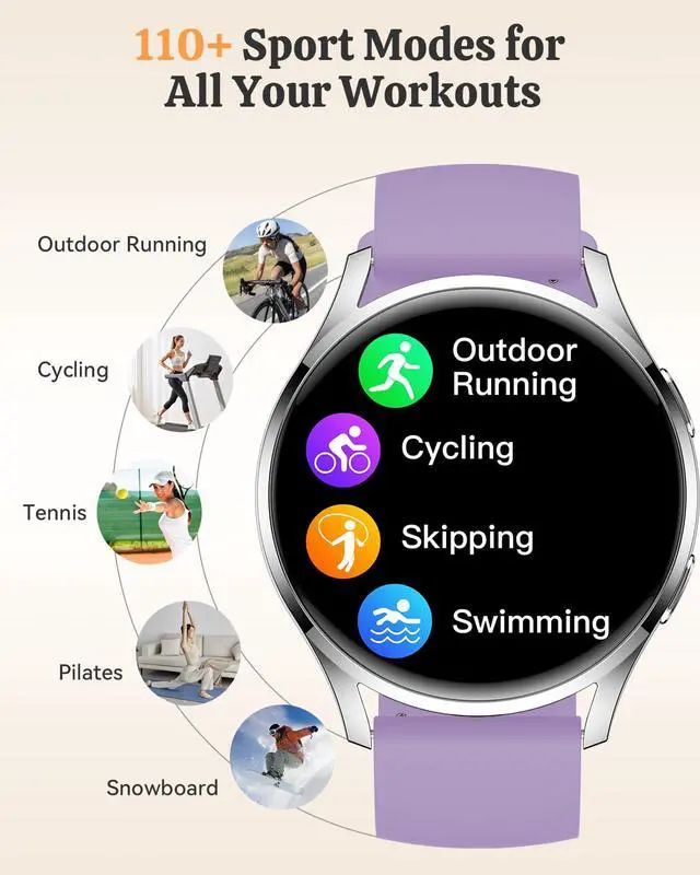 Alt view image 4 of 7 - Smart Watch Fitness Tracker for iPhone Android for Women Men, Activity Tracker with Calorie & Step Counter, 150+ Sports, Daily Workout & Sleep MonitorIP68 Waterproof Smartwatch (Purple)