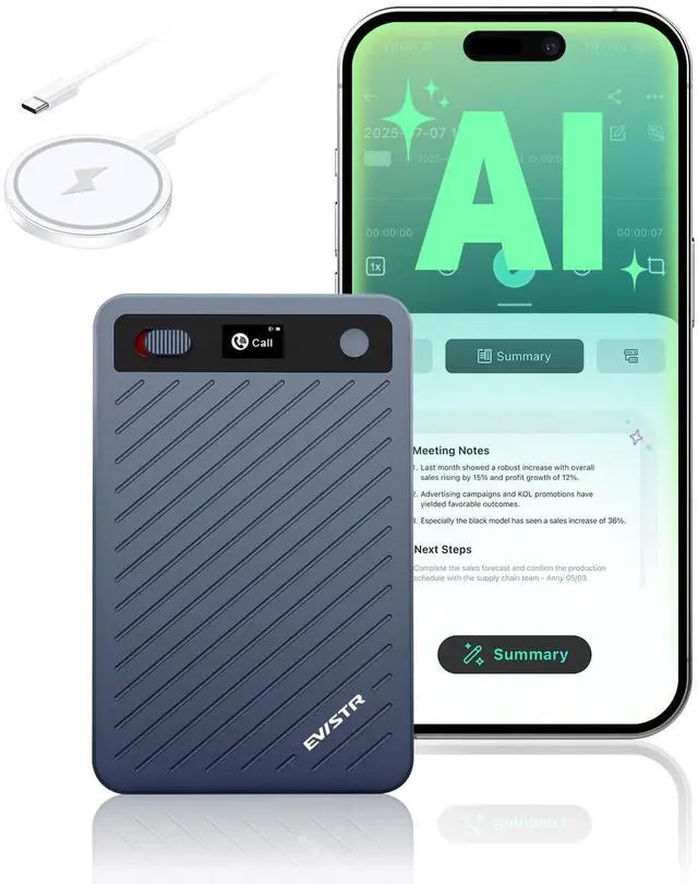 Main image of AI Voice Recorder with Transcription, AI Note Recorder with App Control, AI Transcribe & Summarize, Support 100+ Languages Audio Recorders for Lecture Meeting Call International Exchange