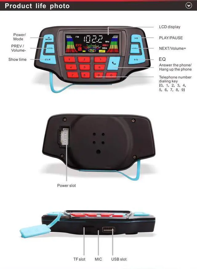 Alt view image 3 of 6 - 3" Motorcycle Weatherproof Bluetooth Wireless Speaker MP3 Music Player Sound Audio Stereo Amplifier System ATV UTV USB 2.0, Micro SD, FM Radio (Blue)