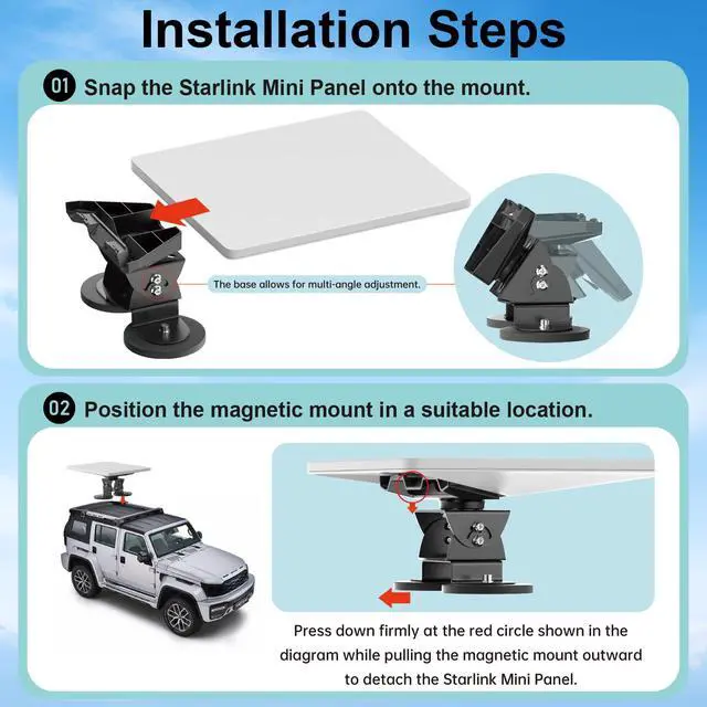 Alt view image 6 of 6 - for Starlink Mini Magnetic Mount with Adapter,Quick Release Roof Mount Kit for Truck, Boat, Car Roof,Vehicle, RV Mounting Kit,Sleek,Adjustable Angle and Lock Design