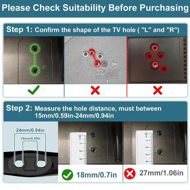 Alt view image 2 of 7 - TV Legs for Roku Select Series, for Roku TV Stand Legs for 4K HD HDR FHD QLED,Fit for TV with a Hole Center-to-Center Distance of 14mm/0.55in to 24mm/0.94in Please Measure Bottom Hole Distance
