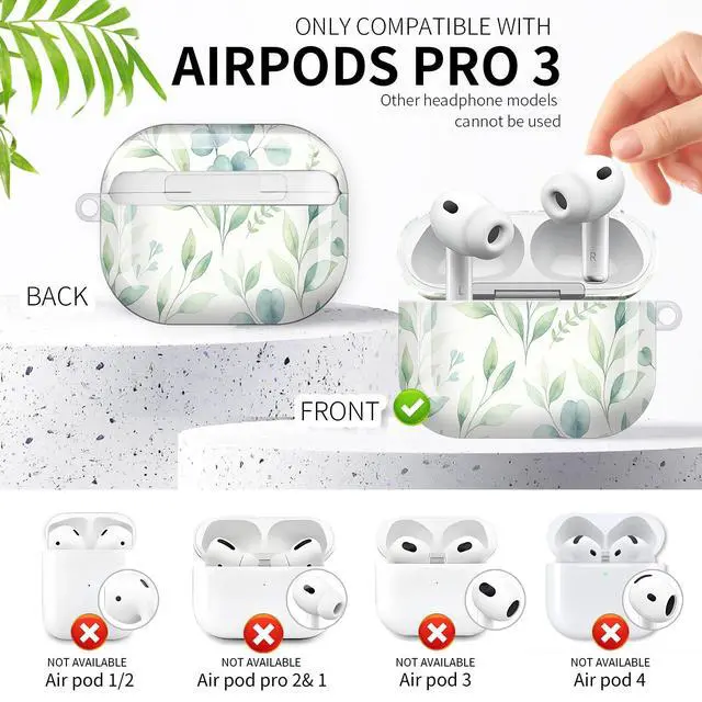 Alt view image 3 of 6 - Compatible with AirPod Pro 3rd Generation Case 2025,Fashion Protective Cover with Keychain, Anti-Scratch, Drop Protection,Shockproof Cover for AirPod Pro 3 Women(Green Leaf Branches)