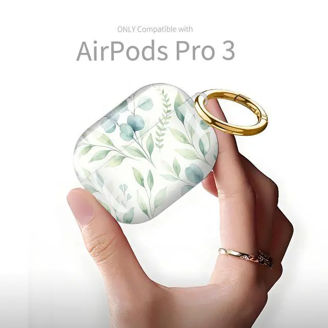 Alt view image 6 of 6 - Compatible with AirPod Pro 3rd Generation Case 2025,Fashion Protective Cover with Keychain, Anti-Scratch, Drop Protection,Shockproof Cover for AirPod Pro 3 Women(Green Leaf Branches)