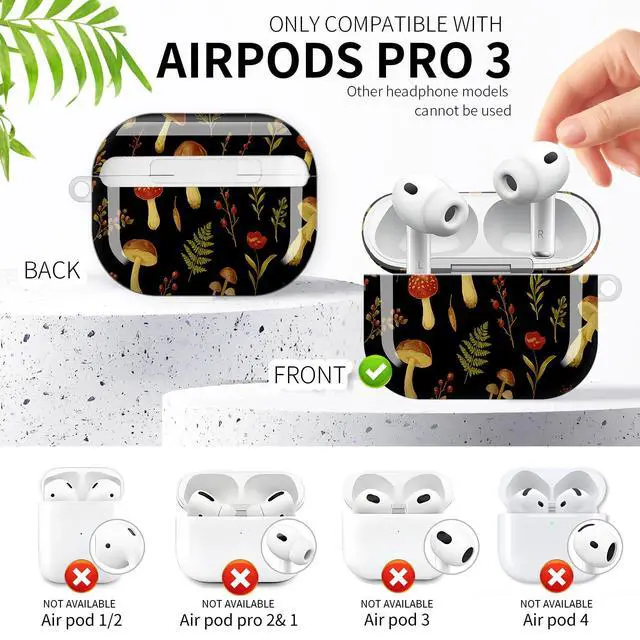 Alt view image 3 of 6 - Compatible with AirPod Pro 3rd Generation Case 2025,Fashion Protective Cover with Keychain, Anti-Scratch, Drop Protection,Shockproof Cover for AirPod Pro 3 Women(Vintage Mushrooms Forest)