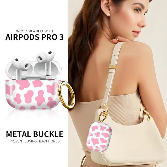 Alt view image 2 of 6 - Compatible with AirPod Pro 3rd Generation Case 2025,Fashion Protective Cover with Keychain, Anti-Scratch, Drop Protection,Shockproof Cover for AirPod Pro 3 Women(Pink Cow)