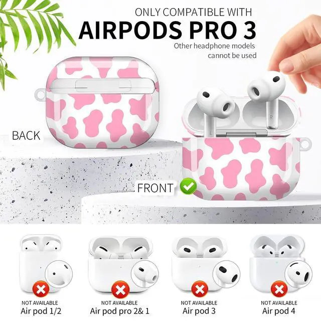 Alt view image 3 of 6 - Compatible with AirPod Pro 3rd Generation Case 2025,Fashion Protective Cover with Keychain, Anti-Scratch, Drop Protection,Shockproof Cover for AirPod Pro 3 Women(Pink Cow)