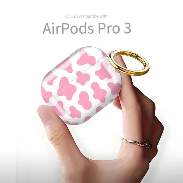 Alt view image 6 of 6 - Compatible with AirPod Pro 3rd Generation Case 2025,Fashion Protective Cover with Keychain, Anti-Scratch, Drop Protection,Shockproof Cover for AirPod Pro 3 Women(Pink Cow)