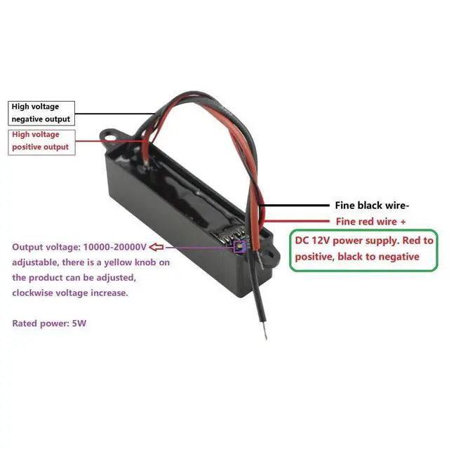 Alt view image 7 of 7 - DC 12V 15000V to 20KV 20000V Adjustable High-Voltage Electrostatic Generator Igniter Boost Step up Module Negative Ion Ignition