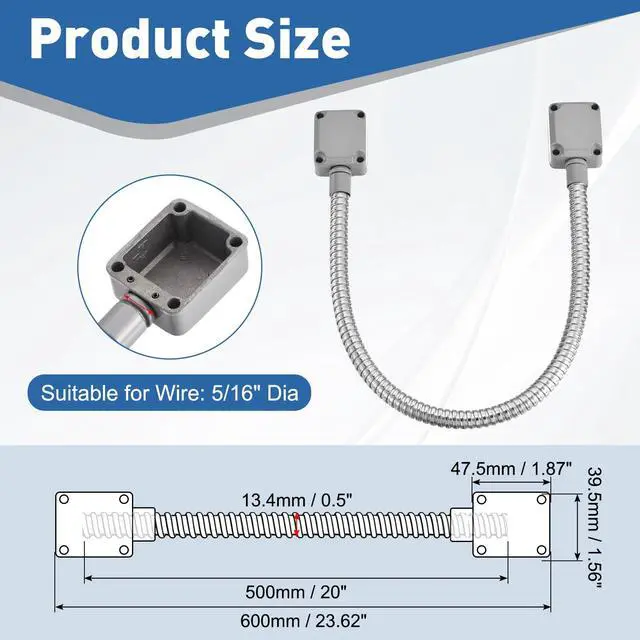 Alt view image 2 of 7 - Armored Door Loop Wire Protection (20" L 5/16" ID, Silver)(1Pcs), Door Wire Conduit Power Transfer Armored Cable Wire Sleeve Protector with Aluminum End Cap, Suit for - Access System