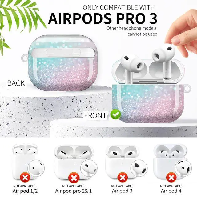 Alt view image 3 of 6 - Compatible with AirPod Pro 3rd Generation Case 2025,Fashion Protective Cover with Keychain, Anti-Scratch, Drop Protection,Shockproof Cover for AirPod Pro 3 Women(Pink Sparkle Glitter)