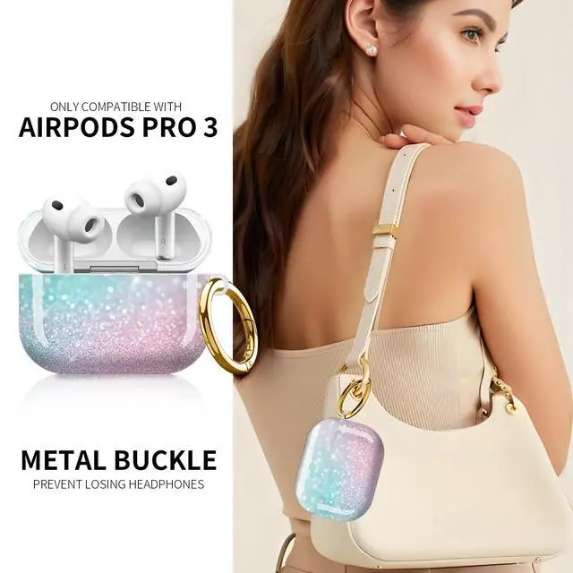 Alt view image 2 of 6 - Compatible with AirPod Pro 3rd Generation Case 2025,Fashion Protective Cover with Keychain, Anti-Scratch, Drop Protection,Shockproof Cover for AirPod Pro 3 Women(Pink Sparkle Glitter)