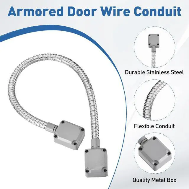 Alt view image 4 of 7 - Armored Door Loop Wire Protection (20" L 5/16" ID, Silver)(1Pcs), Door Wire Conduit Power Transfer Armored Cable Wire Sleeve Protector with Aluminum End Cap, Suit for - Access System