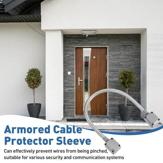 Alt view image 6 of 7 - Armored Door Loop Wire Protection (20" L 5/16" ID, Silver)(1Pcs), Door Wire Conduit Power Transfer Armored Cable Wire Sleeve Protector with Aluminum End Cap, Suit for - Access System