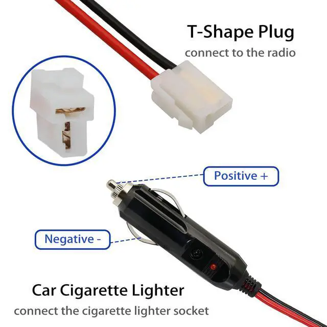 Alt view image 3 of 7 - T Shape Connector 12V DC Power Cord Cable with Cigarette Lighter Plug for Kenwood Yaesu Icom Mobile Radios