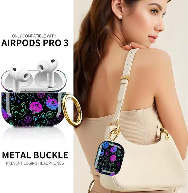 Alt view image 2 of 6 - Compatible with AirPod Pro 3rd Generation Case 2025,Fashion Protective Cover with Keychain, Anti-Scratch, Drop Protection,Shockproof Cover for AirPod Pro 3 Women(Cute Cartoon Cat)