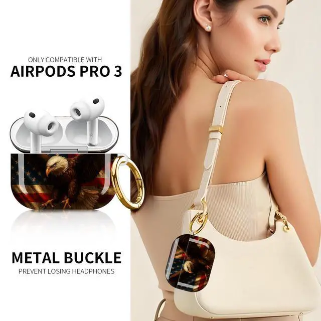 Alt view image 2 of 6 - Compatible with AirPod Pro 3rd Generation Case 2025,Fashion Protective Cover with Keychain, Anti-Scratch, Drop Protection,Shockproof Cover for AirPod Pro 3 Women(American Flag Eagle)