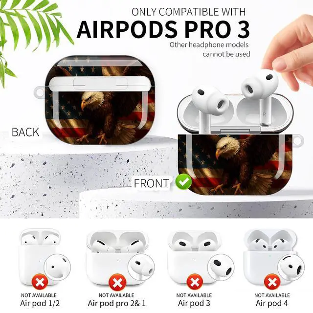 Alt view image 3 of 6 - Compatible with AirPod Pro 3rd Generation Case 2025,Fashion Protective Cover with Keychain, Anti-Scratch, Drop Protection,Shockproof Cover for AirPod Pro 3 Women(American Flag Eagle)