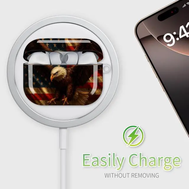 Alt view image 5 of 6 - Compatible with AirPod Pro 3rd Generation Case 2025,Fashion Protective Cover with Keychain, Anti-Scratch, Drop Protection,Shockproof Cover for AirPod Pro 3 Women(American Flag Eagle)