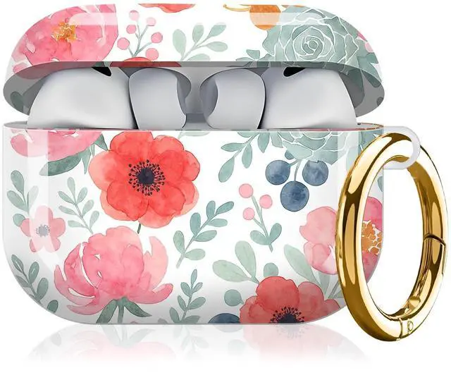 Main image of Compatible with AirPod Pro 3rd Generation Case 2025,Fashion Protective Cover with Keychain, Anti-Scratch, Drop Protection,Shockproof Cover for AirPod Pro 3 Women(Pink Green Flower)