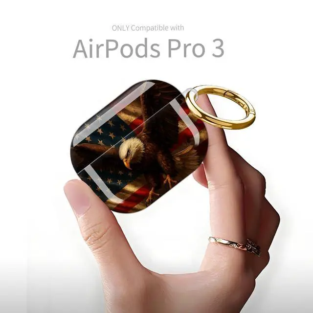 Alt view image 6 of 6 - Compatible with AirPod Pro 3rd Generation Case 2025,Fashion Protective Cover with Keychain, Anti-Scratch, Drop Protection,Shockproof Cover for AirPod Pro 3 Women(American Flag Eagle)