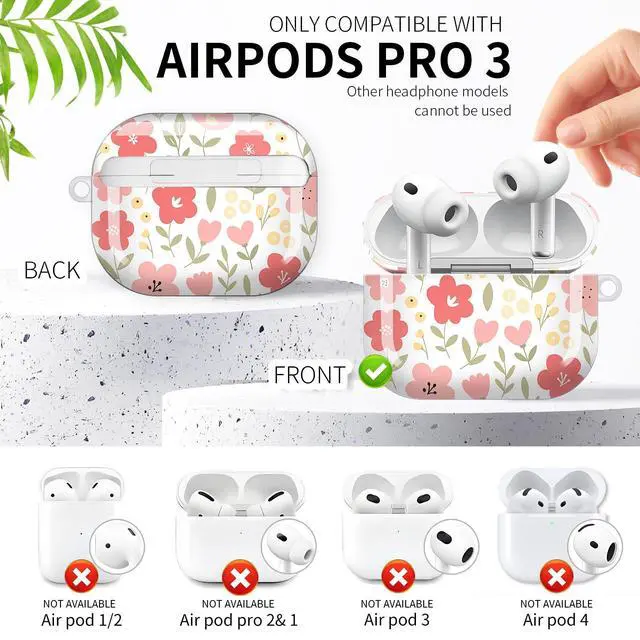 Alt view image 3 of 6 - Compatible with AirPod Pro 3rd Generation Case 2025,Fashion Protective Cover with Keychain, Anti-Scratch, Drop Protection,Shockproof Cover for AirPod Pro 3 Women(Pink Flowers)