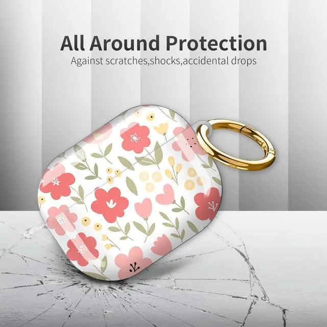 Alt view image 4 of 6 - Compatible with AirPod Pro 3rd Generation Case 2025,Fashion Protective Cover with Keychain, Anti-Scratch, Drop Protection,Shockproof Cover for AirPod Pro 3 Women(Pink Flowers)