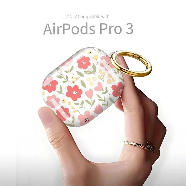 Alt view image 6 of 6 - Compatible with AirPod Pro 3rd Generation Case 2025,Fashion Protective Cover with Keychain, Anti-Scratch, Drop Protection,Shockproof Cover for AirPod Pro 3 Women(Pink Flowers)