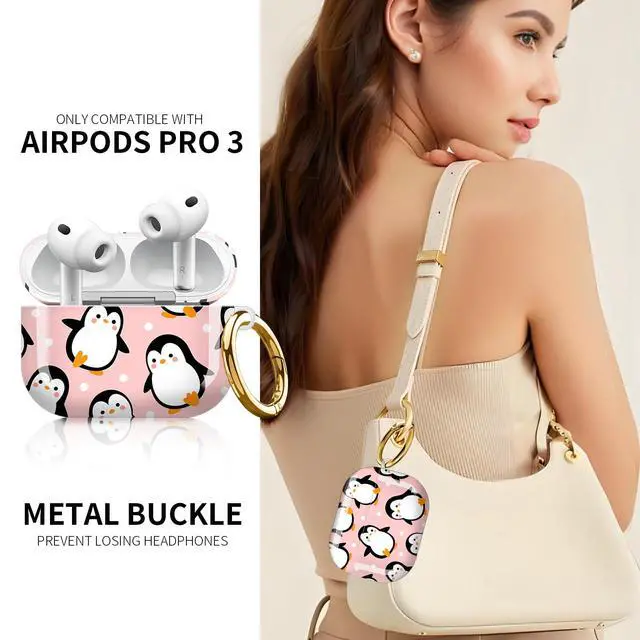 Alt view image 2 of 6 - Compatible with AirPod Pro 3rd Generation Case 2025,Fashion Protective Cover with Keychain, Anti-Scratch, Drop Protection,Shockproof Cover for AirPod Pro 3 Women(Cute Penguins)