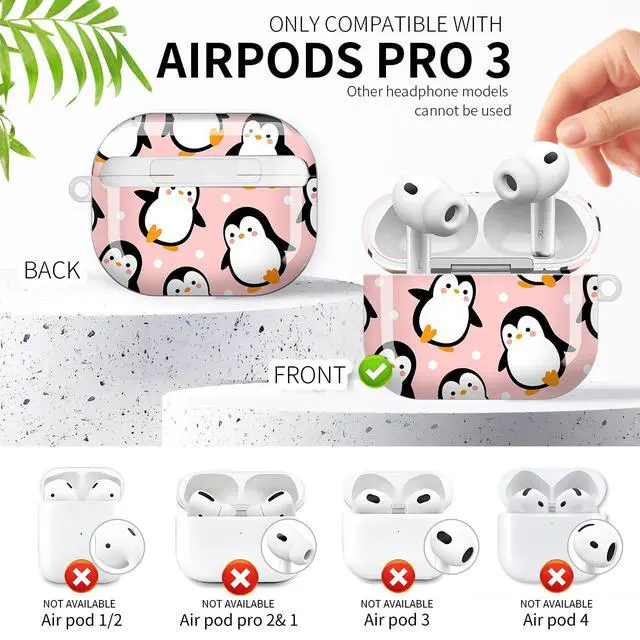 Alt view image 3 of 6 - Compatible with AirPod Pro 3rd Generation Case 2025,Fashion Protective Cover with Keychain, Anti-Scratch, Drop Protection,Shockproof Cover for AirPod Pro 3 Women(Cute Penguins)