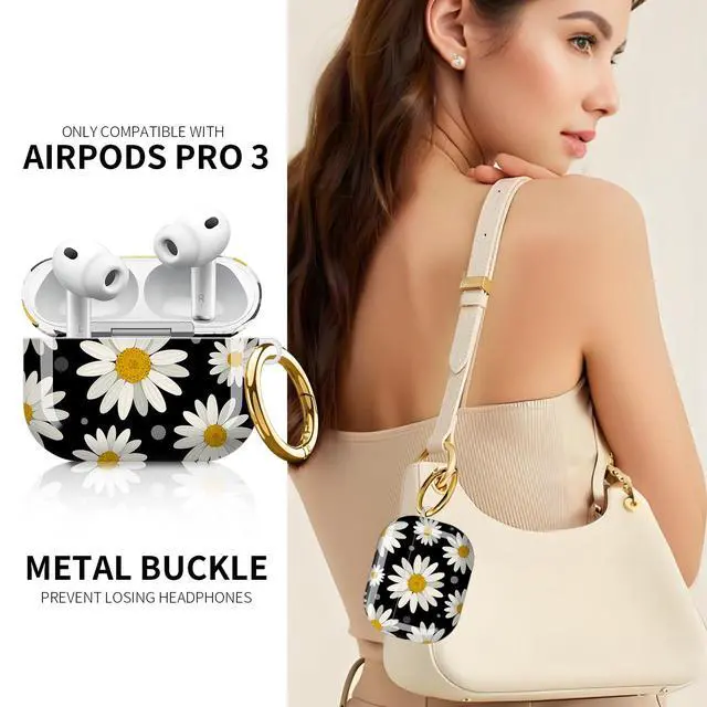 Alt view image 2 of 6 - Compatible with AirPod Pro 3rd Generation Case 2025,Fashion Protective Cover with Keychain, Anti-Scratch, Drop Protection,Shockproof Cover for AirPod Pro 3 Women(White Daisy)