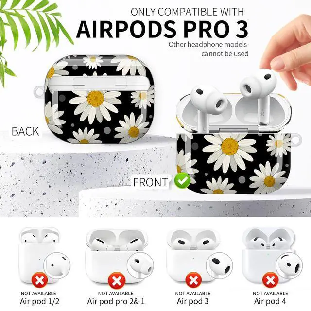 Alt view image 3 of 6 - Compatible with AirPod Pro 3rd Generation Case 2025,Fashion Protective Cover with Keychain, Anti-Scratch, Drop Protection,Shockproof Cover for AirPod Pro 3 Women(White Daisy)