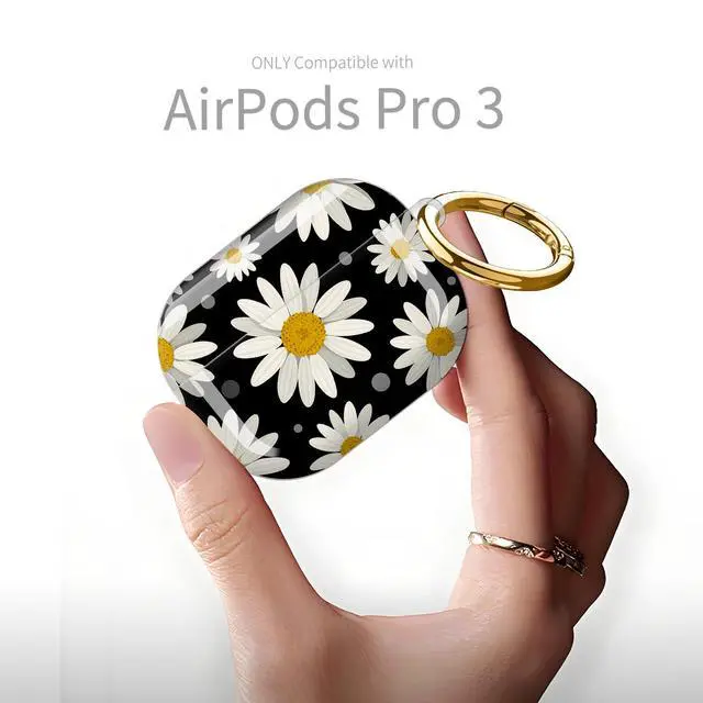Alt view image 6 of 6 - Compatible with AirPod Pro 3rd Generation Case 2025,Fashion Protective Cover with Keychain, Anti-Scratch, Drop Protection,Shockproof Cover for AirPod Pro 3 Women(White Daisy)